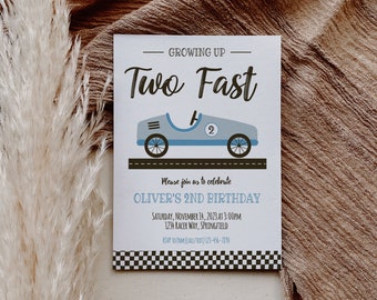 Two Fast Vintage Race Car Birthday Invitation- Instant Download