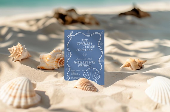 Coastal Beach Birthday Invitation, The Summer I Turned - Instant Download