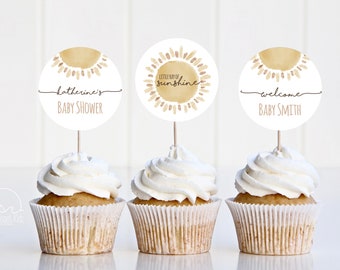 Boho Sun Baby Shower Cupcake Toppers - Instant Download