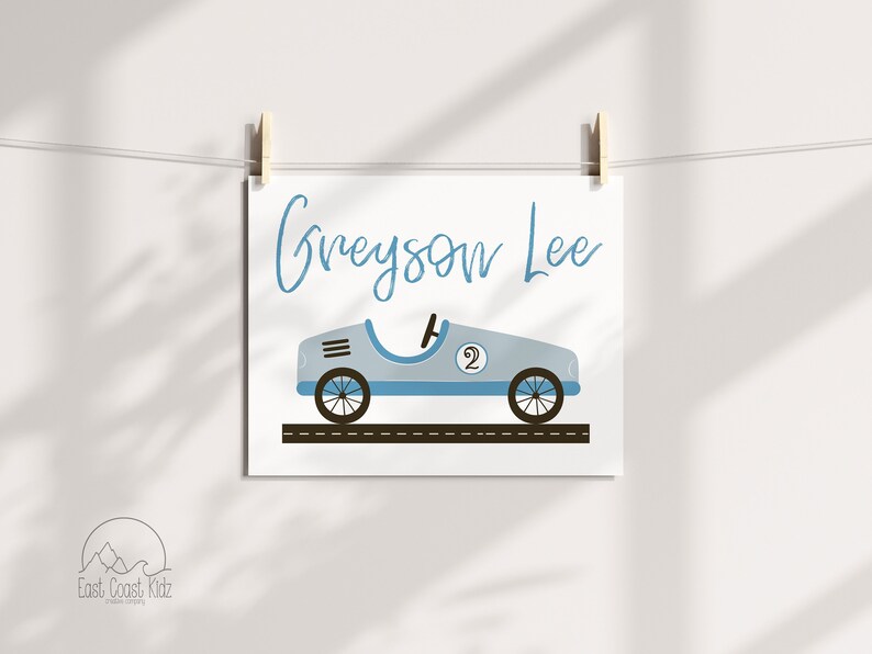 Two Fast Personalized Vintage Race Car Birthday Poster Instant Download image 1