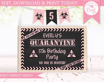 Affiche et bannière d’anniversaire de quarantaine - Rose et noir - Téléchargement instantané