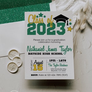 Green and Gold Graduation Invitation- Instant Download