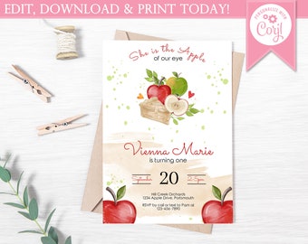 Apple of our Eye Birthday Invitation - Instant Download