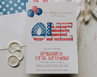 Patriotic First Birthday Invitation- Instant Download