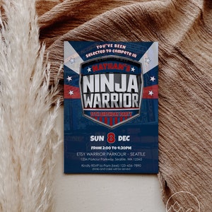 Invito di compleanno ispirato al guerriero ninja americano - Download istantaneo