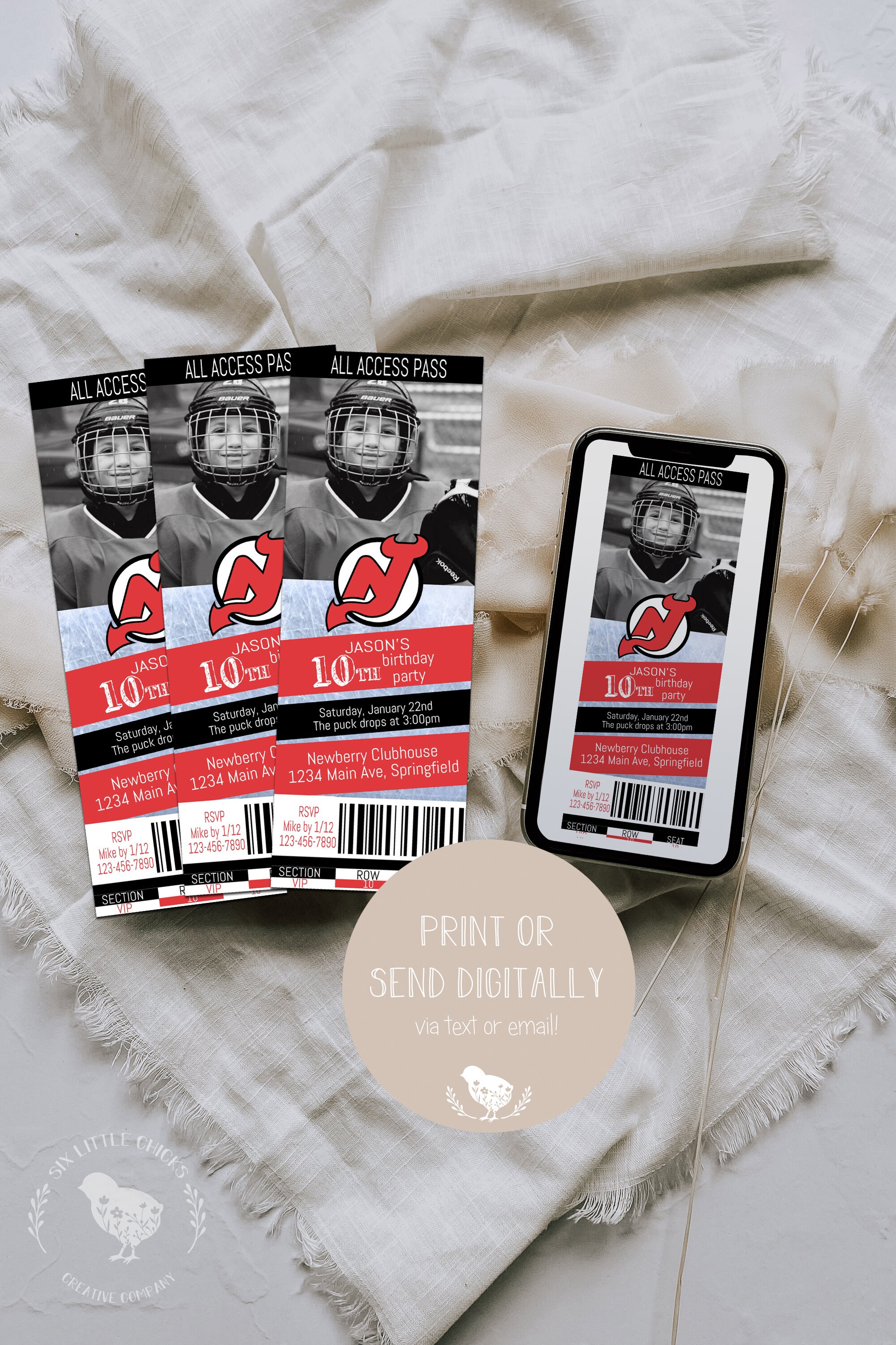 NHL New Jersey Devils Ticket Birthday Invitation