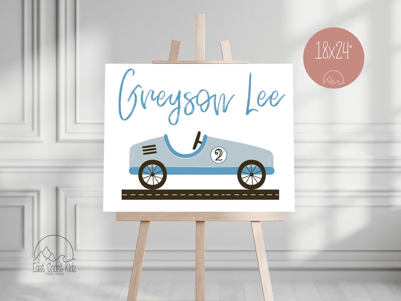 Two Fast Personalized Vintage Race Car Birthday Poster Instant Download image 2