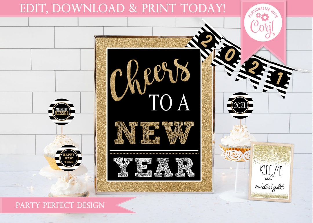 New Year's Eve - Cheers to a New Year - Printable Party Decor - Instant Download - Etsy