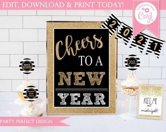 New Year's Eve - Cheers to a New Year - Printable Party Decor - Instant Download