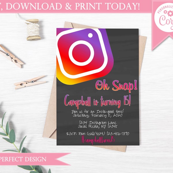 Insta-Birthday Instagram Inspired Birthday Party Invitation - Instant Download