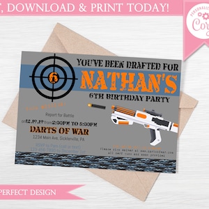 Dart War Birthday Party Invitation - Instant Download