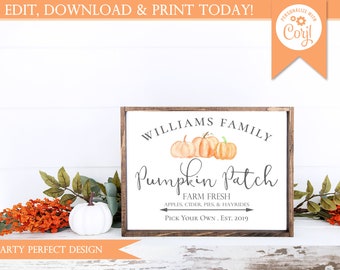 Personalized Family Pumpkin Patch Wall Art - Instant Download