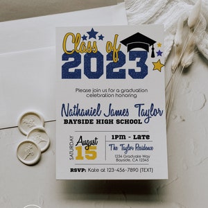 Navy and Gold Graduation Invitation- Instant Download