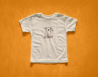 T-shirt koala « G Day » pour enfant | Carte de voeux australienne, coton unisexe