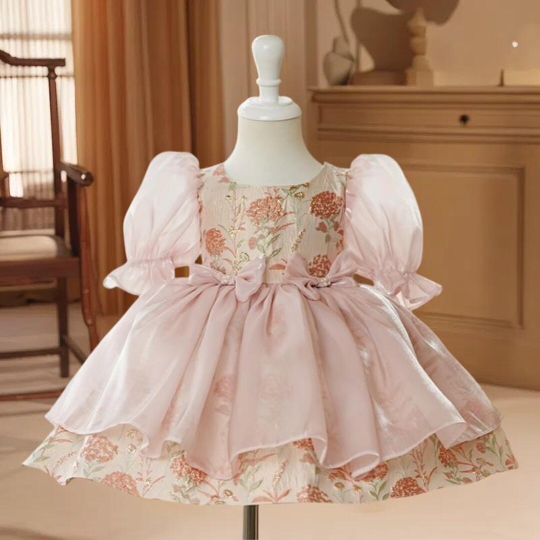 3D Flower Organza Knee-length 1st Birthday Party Baby Girl Dress main image 1