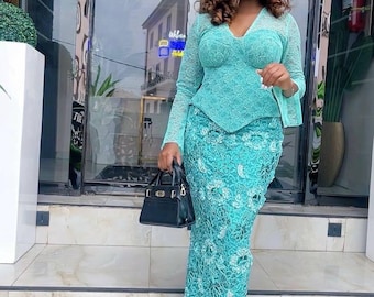 Floor Length Lace Shirt Dress, Occassion Tissue Lace Outfit, Casual African  Work Tunic, Trent Wedding Guest Maxi, Minimalist Church Gown