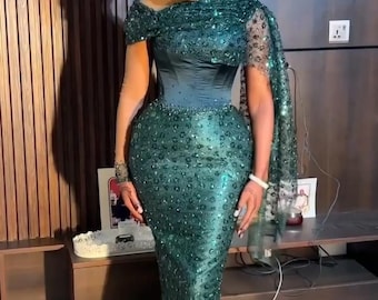 Vestido nigeriano de encaje Aso Ebi: vestido Owanbe para invitadas de boda, vestido tradicional.