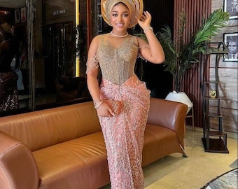 Wedding Guest, lace style, Owanbe dress, Dress for ladies & women, Nigerian trendy gown/ luxurious wedding dress
