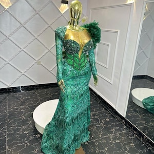 Aso ebi dress, wedding Guest, New Inn breaded Lace, Dress for ladies, Nigerian latest gown, Owanbe dress, Nigeria wedding dress
