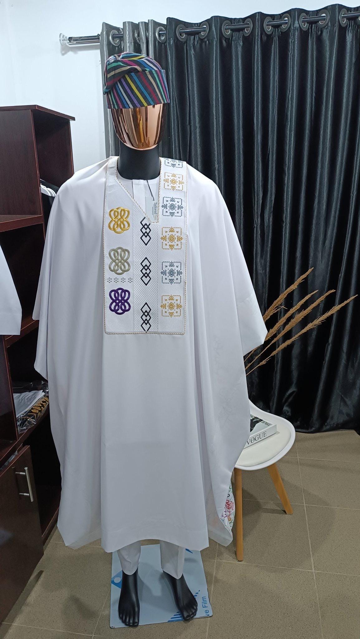 Agbada for men with monogram embroidery/African wedding suit/ white Agbada/ African Traditional dress/ Nigeria dress