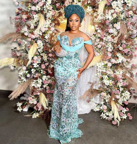knee length dresses for ladies African Lace Wedding Dresses with Sleeves Long Mermaid Bridal Gown US4 / Custom Color