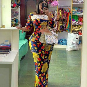 Conjunto de falda de dos piezas Ankara: Vestido largo con estampado africano