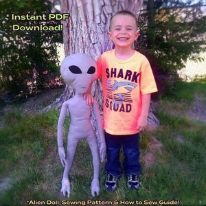 Gray Alien Plush Doll, Digital Download Sewing Pattern!