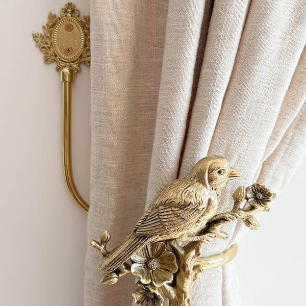 Crochet de rideau en laiton d'oiseau de moineau, crochet mural, crochet d'embrasse, décoration de chambre à coucher de salon