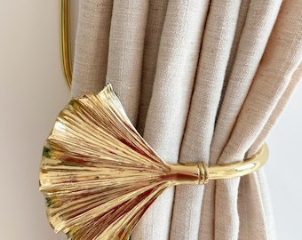 Embrasse de rideau Ginkgo, support de tenture en métal forgé à la main, attache de rideau rustique, mise à niveau de la décoration intérieure