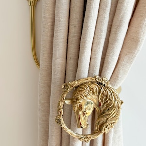 Horse Brass Curtain Hooks, Metal Curtain Ties, Art Deco Hooks.