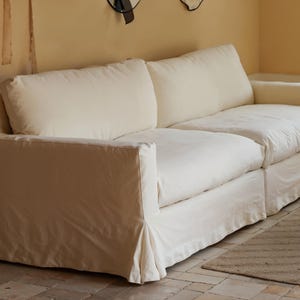 Apricot cotton linen sofa cover, farmhouse style, custom full set of sofa covers in a variety of colours.