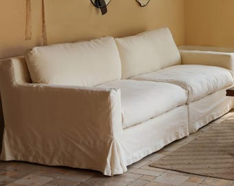 Apricot cotton linen sofa cover, farmhouse style, custom full set of sofa covers in a variety of colours.