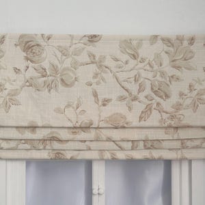 Yellow Floral Pattern Linen Faux Roman Shades, Beige Valance, Custom Window Treatments, Farmhouse Style.