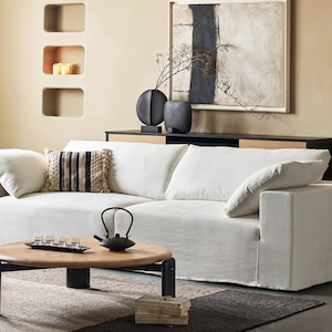 Komplette Sofas, weiße benutzerdefinierte Sofabezüge aus Baumwolle und Leinen, Wohnzimmerdekor, kundenspezifische Größen.