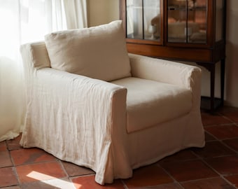 Cream cotton linen sofa cover, custom full set of sofa covers, farmhouse style, home decor .