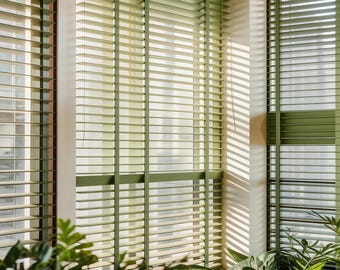 Green Fabric Venetian Blinds | Light Filtering Privacy Window Shades for Home