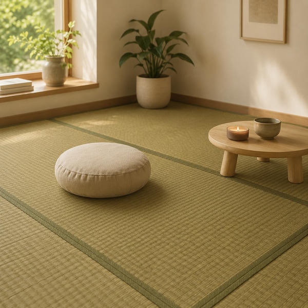 Authentic Japanese Tatami Mat with Rattan Fabric | Customizable Floor Rug