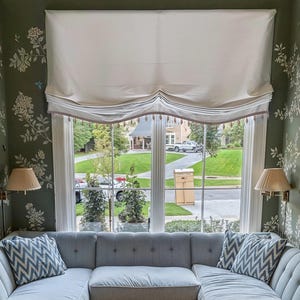Cotton and linen light brown Roman Shades with Geometric Decorative Tape, Blackout Roman Shades, Soft Roman Shades
