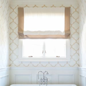 beige Roman Shade Hand Made Custom To Order Blackout option shades, cordless option shades, fake option roman shades for kitchen, bath