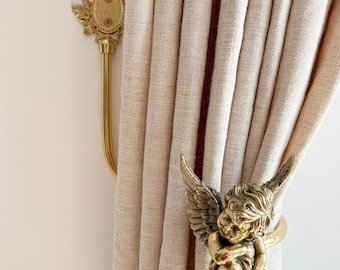 Engel Amor Vorhanghalter, antikgoldfarbener Halter, Messingvorhanghalter, Wandhaken