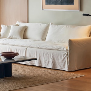 Weiße benutzerdefinierte Sofabezüge aus Baumwolle und Leinen, komplette Sofasets, Wohnzimmerdekor, kundenspezifische Größen.