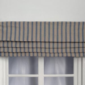 Blue Stripe Linen Faux Roman Shades, Beige Valance, Custom Size Window Treatments, Handmade.