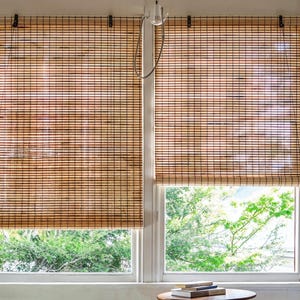 Handmade bamboo shades, bedroom blackout shades, roman shades, natural curtains, custom roman shades, kitchen roman shades.