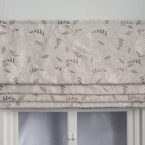Embroidered Plant Pattern Linen Faux Roman Shades, Beige Valance, Custom Size Window Treatments, Handmade.