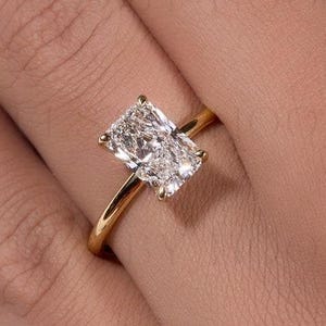 14K Gold Hidden Halo Engagement Ring Elongated Radiant Cut Moissanite Ring Solitaire Ring Moissanite Diamond Ring Wedding Ring Gift For Her