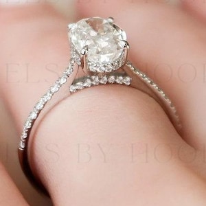 Anillo de oro de 14 quilates con corte ovalado y halo oculto de moissanita, anillo de compromiso, anillo solitario, anillo de moissanita con diamantes, anillo de bodas, regalo para ella
