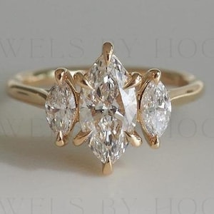 14K Gold Marquise Schnitt Drei Stein Ring Moissanit Ring Verlobungsring Minimalistischer Statement Ring Diamantring Ehering Geschenk für Sie