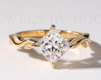 14K Goldring Princess Cut Moissanit Ring Solitär Verlobungsring Floral Moissanit Ring Ehering Jubiläumsring Diamantring