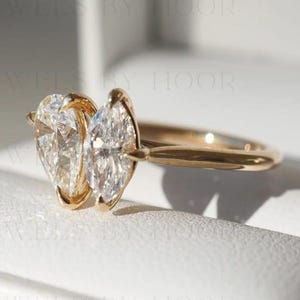 14K Gold Toi Moi Ring Moissanite Ring Pear & Marquise Cut Moissanite Ring Zwei Stein-Verlobungsring Diamantring Ehering Geschenk für sie