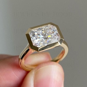14K Gold Ring Big Radiant Cut Moissanite Ring Bezel Set Engagement Ring Minimalist Statement Ring Diamond Ring Wedding Ring Gift For Her